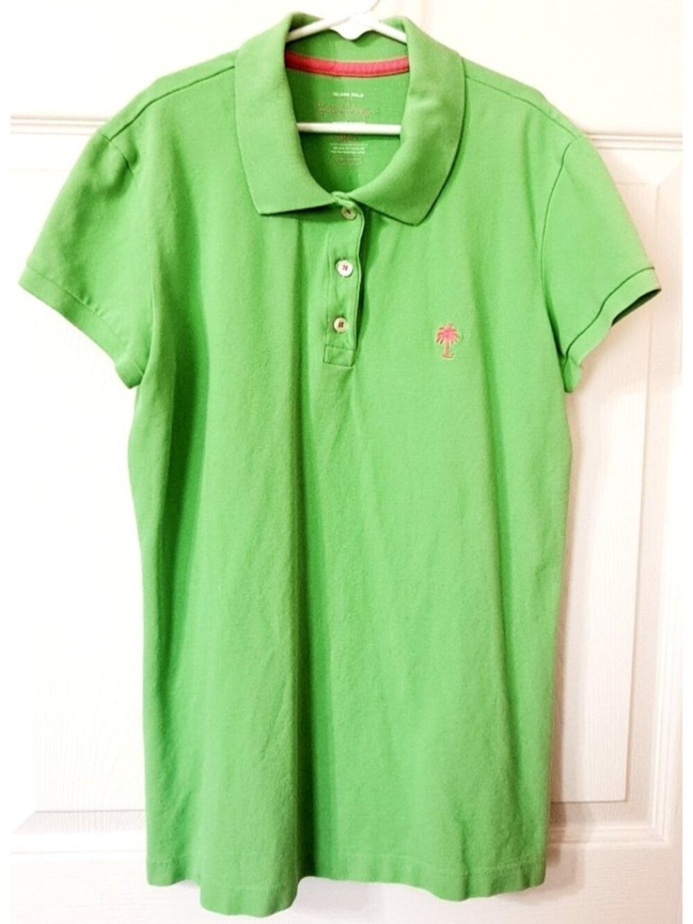 Lilly Pulitzer Island Polo S Green Short Sleeve Shirt Pink Logo Preppy Golf